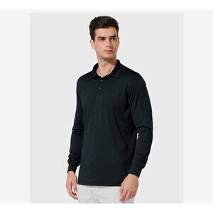 BALEAF Men's Polo Golf Shirt Long Sleeve UPF 50 Sun Protection Quick Dry Black L